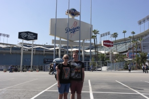 Us out the front of Dodger Stadium