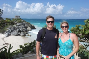 Us in front of the ruins with the beautiful beach behind us!