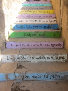 Colourful stairway leading to a hostel